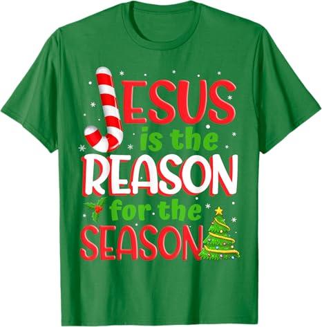 Jesus Is The Reason For The Season Christmas Xmas Christian T-Shirt, Green, Size 2XL