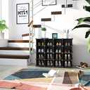 C&AHOME Plastic Shoe Rack,16-Cube Modular Shoes Storage Stand, Multifunction Closet Cabinet, Stackable Shoe Organizer Units for Bedroom Living Room Doorway, 36" L  14.2" W  28" H Black SRP15B