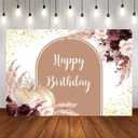 Avezano 8x6Ft Fall Birthday Backdrop Burgundy Floral Autumn Pumpkin Backdrop Women Girls Fall Thanksgiving Birthday Party Decorations (94x71In)