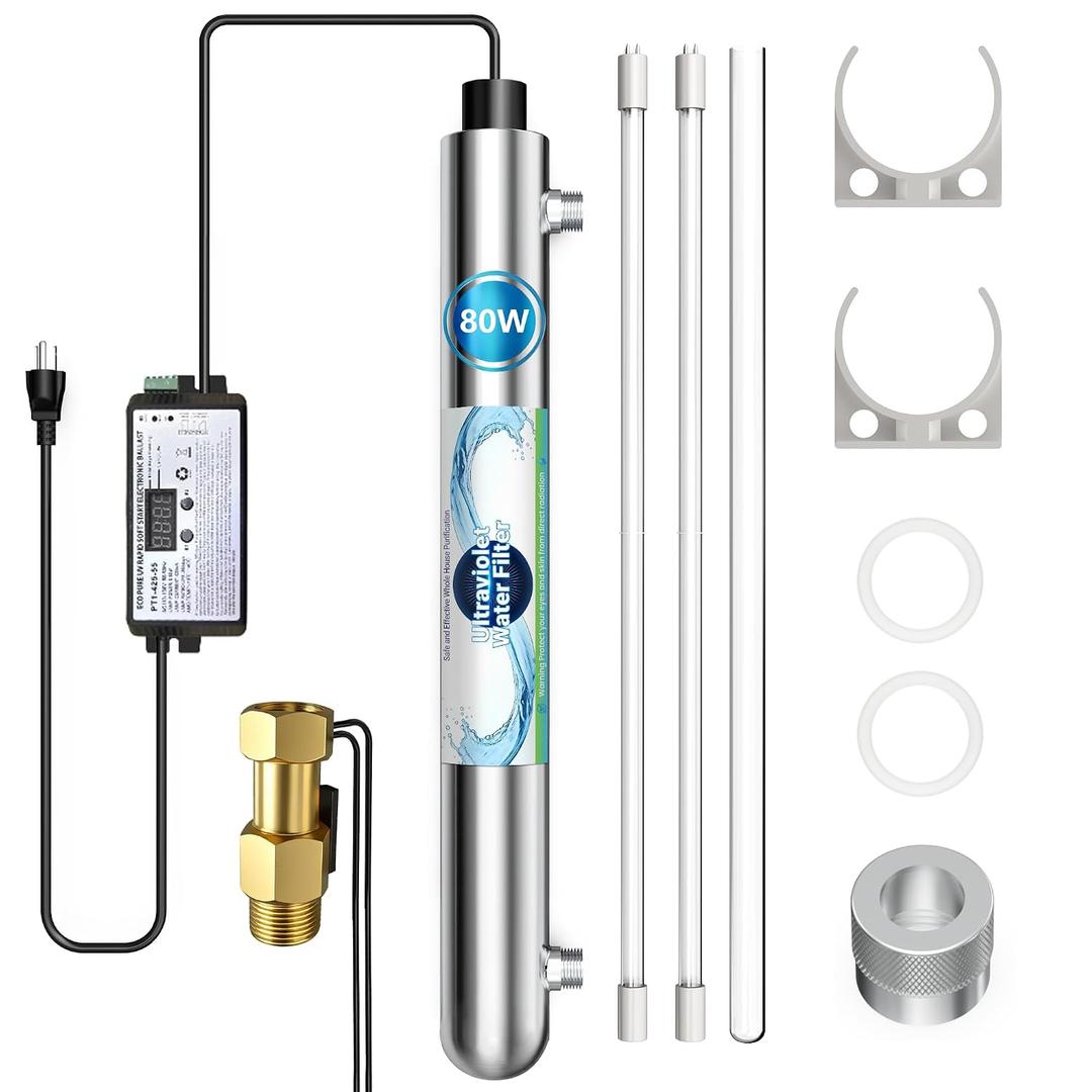 80W 120V, 12GPM Whole House UV Water Filter 3/4" MNPT Smart Flow Switch, Size: 80W-3/4IN