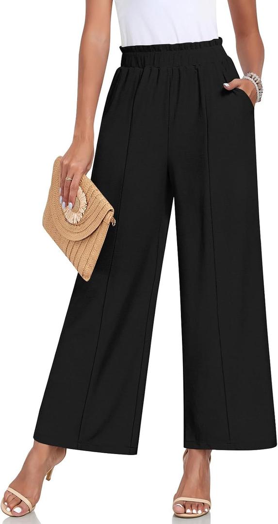 Anyally Womens Loose Wide Leg Pants Business Casual Elastic Waisted Palazzo Harem Pants with Pockets Work Trousers (XXL)