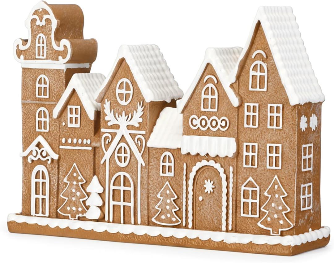 Yookeer Gingerbread House Christmas Decorations Resin Gingerbread House Decor Ginger Bread Townhouse Village Collectible Figurines Christmas Centerpiece for Table Shelf Xmas Home Kitchen Indoor