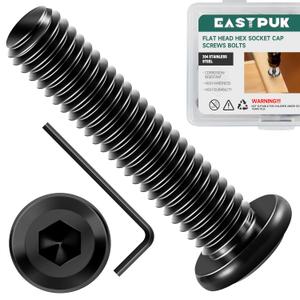 20Pcs M10-1.5 x 40mm Flat Head Socket Cap Screws Bolts 304 Stainless Steel Black Zinc Plated Furniture Bolts, Fully Threaded M10 Bolt with Hex Spanner