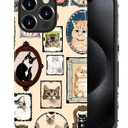 CARLOCA Case for iPhone 15 Pro Max,Vintage Cat Animal Pet Lover Collage Design Hybrid Dual Protection Soft TPU + Hard PC, Shockproof & Anti-Scratch Cover Men Women Stylish Protective Phone Case