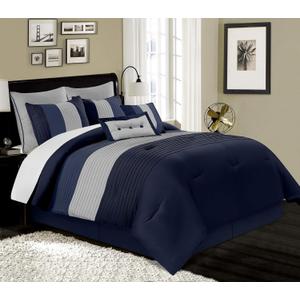 Chezmoi Collection Loft 8-Piece Luxury Striped Comforter Set (Queen, Navy/Gray/Blue) Chezmoi Collection Loft 8-Piece Luxury Striped Comforter Set (Queen, Navy/Gray/Blue)