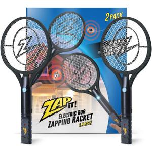 ZAP IT! Bug Zapper Rechargeable Bug Zapper Racket, 4,000 Volt, USB Charging Cable, 2 Pack (Large, Black)