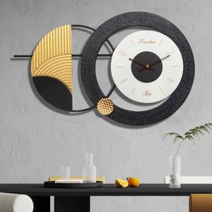Modern Big Wall Clock Decorative Battery Operated Wall Clocks Large Mid Century Clock for Living Room,Silent Metal Wall Watch Circle Geometric Timepiece for Home Decor,Living Room,Bedroom
