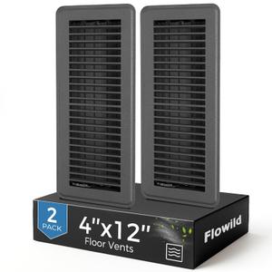 2 Pack Classic Grey 4x12 Inch Floor Register Vent Covers, Heavy Duty Steel, Adjustable Airflow, Rust Proof Finish, Walkable Floor Grates, Compatible with Heating, Cooling & HVAC Systems