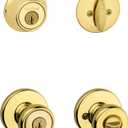 Kwikset 690 Tylo Entry Knob and Single Cylinder Deadbolt Combo Pack Featuring SmartKey in Polished Brass, Key Lock
