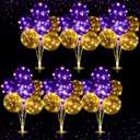 Junkin 6 Set Balloons Centerpieces for Table with LED String Light 60 Pcs Balloons Light up Table Balloon Stand Centerpieces for Graduation Birthday Baby Shower Wedding Bridal Shower(Purple)
