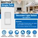 BESTTEN 10 Pack Single Pole Decorator Wall Light Switch, 15A 120/277V, Paddle Light Switch, On/Off Rocker Interrupter, UL Listed, White