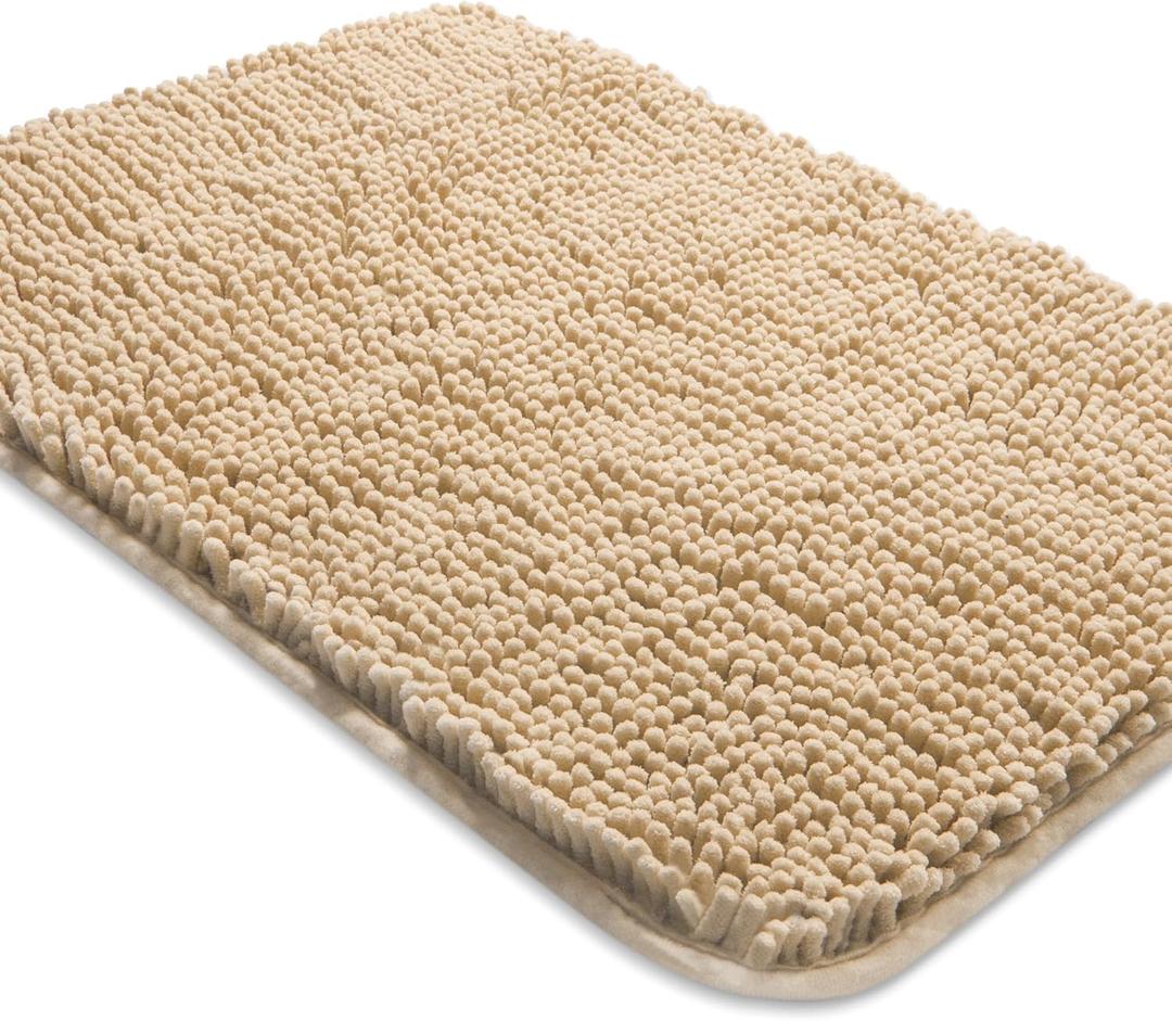 Yeaban Ivory Cream Bathroom Rugs  Thick Chenille Bath Mats | Absorbent and Washable Bath Rug Non-Slip, Plush Rugs for Bathroom, Shower, Sink - 17" x 24"