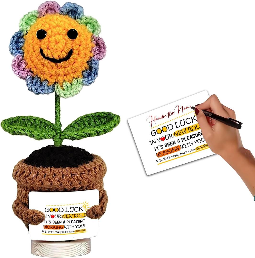 2 x Inspirational Gifts for Men and Women - Hand Made Sunflower Crochet on The Front - Christmas, Birthday and Thank-You Gifts for Colleagues, Sisters, Friends, Teachers and Family (Sunflower-4)