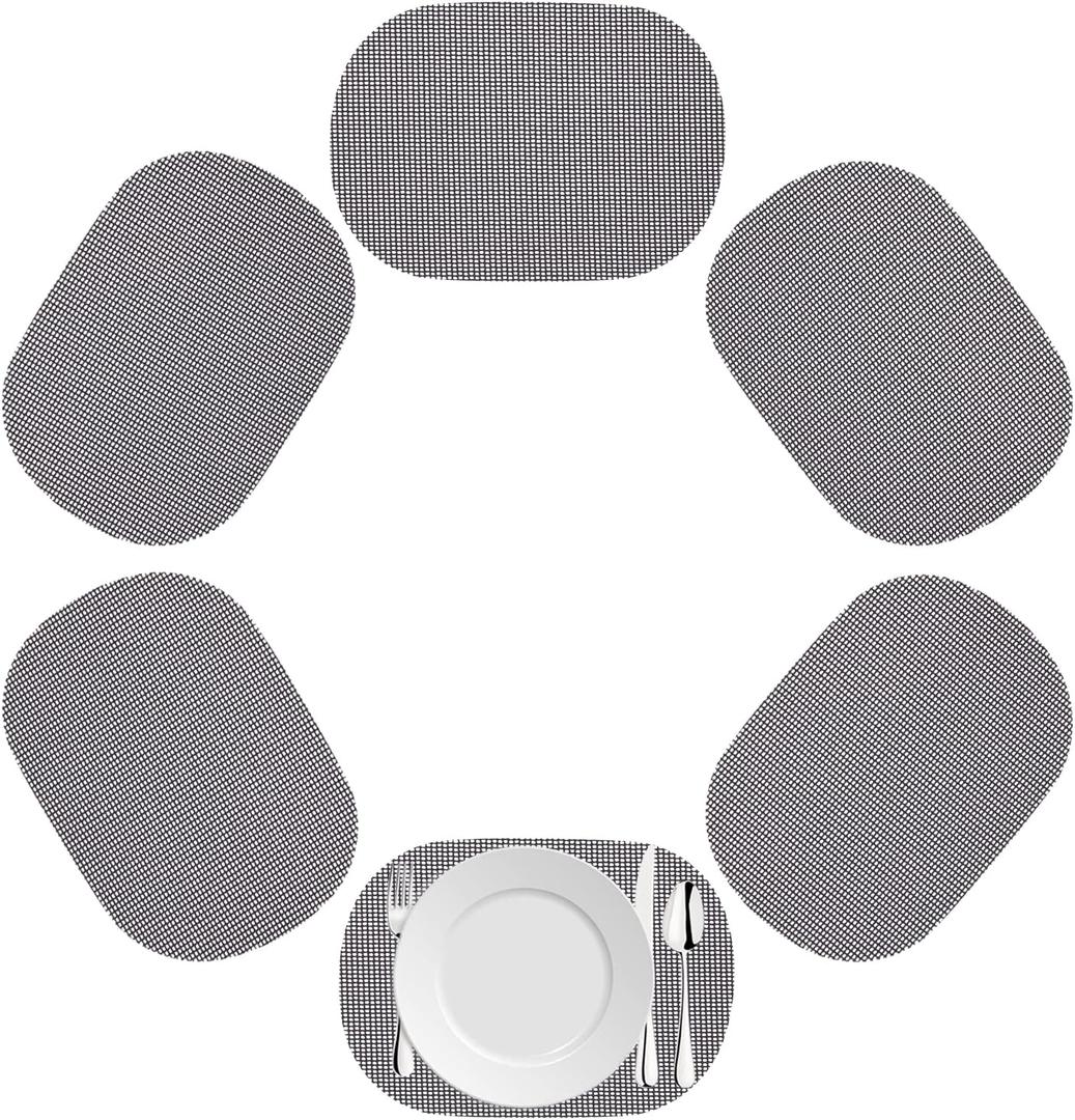 Kraftware Fishnet Oval Placemat for Round Table, Blackened Pearl, Set of 6
