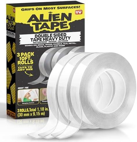 ALIEN TAPE Double Sided Tape Heavy Duty, Nano Tape, Double Sided Mounting Tape, Heavy Duty Double Sided Tape for Walls, Wall Tape, Clear Adhesive Tape for Poster Photo Wall Décor As Seen on TV 30 Feet, Pack of 2 ALIEN TAPE Double Sided Tape Heavy Duty, Nano Tape, Double Sided Mounting Tape, Heavy Duty Double Sided Tape for Walls, Wall Tape, Clear Adhesive Tape for Poster Photo Wall Décor As Seen on TV 30 Feet, Pack of 2