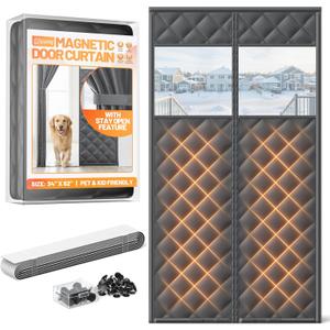 Magnetic Insulated Door Curtain Fits 32"x80" Doors - Thermal Door Cover for Winter with Clear Window, Window Insulation Kit & Doors Draft Stopper to Keep Cold Air Out for Front Doorway Home - Black