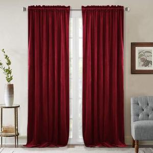 StangH Christmas Red Velvet Curtains for Home Decor, Vintage Thermal Insulated Room Darkening Window Drapes for Nursery Girls Bedroom/Sliding Door, W52 x L90, 2 Panels