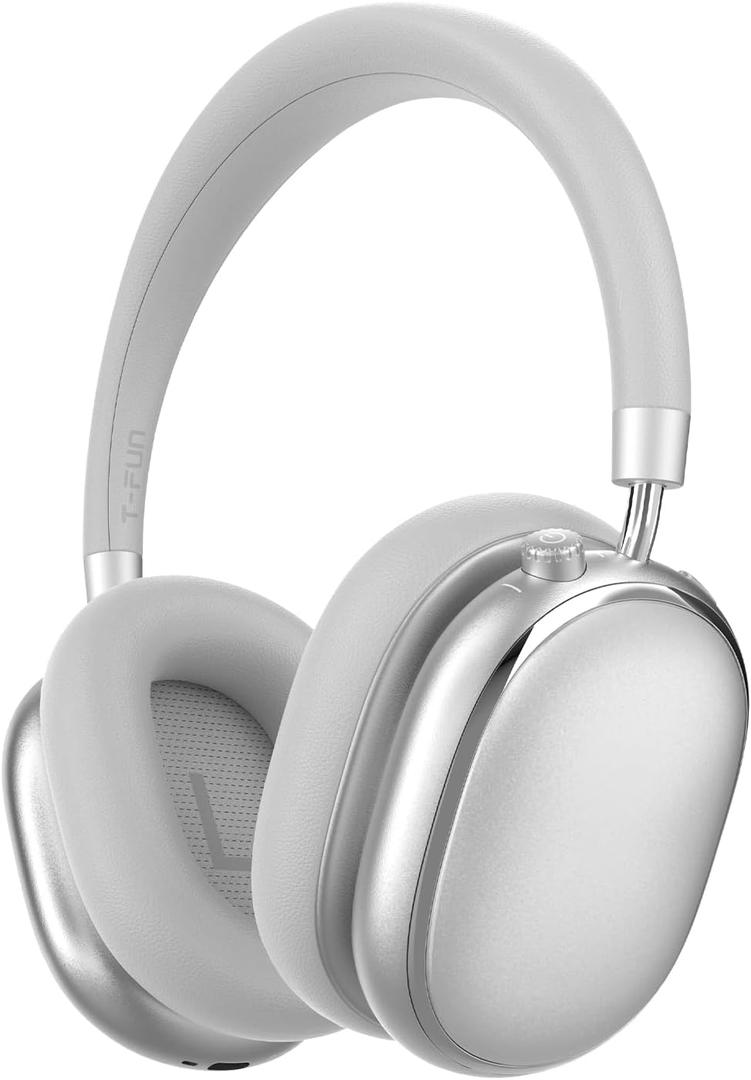 T-fun NC95 Hybrid Active Noise Cancelling Headphones with Knob Control, 65H Playtime Over Ear Headphones Wireless Bluetooth 5.3, App Control, Hi-Res Audio, Comfort Fit, Clear Calls for Travel/Workout (Silver)
