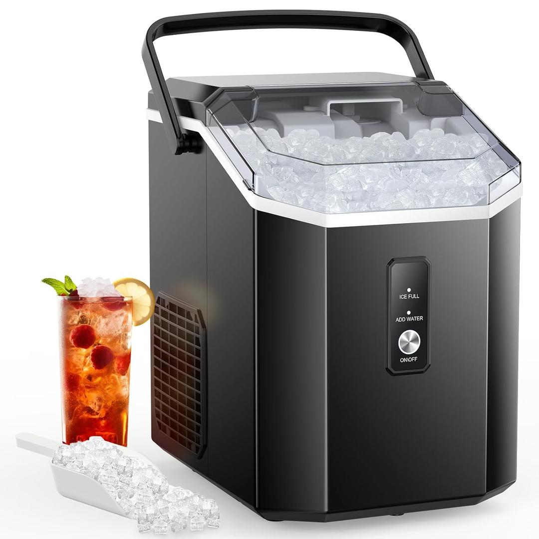 Joy Pebble Nugget Ice Maker, 10,000pcs/33lbs/Day, Portable Nugget Ice Maker Machine with Handle, Ice Makers Countertop Self-Cleaning, with Ice Scoop & Basket (11.3"D x 8.66"W x 12.68"H, Black)