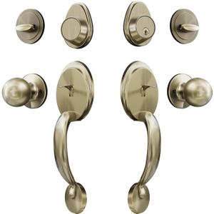 Double Door Handleset with Dummy Antique Brass Door Handle Sets Double Front Door Handles for Front Door or Office Door (Antique_1080), Antique Brass (for Double Door)