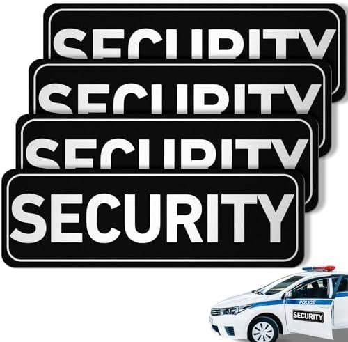 Skyygemm 4 Pcs Security Car Magnetic Signs Reflective Security Heavy Duty Signs for Vehicles Magnetic Truck Waterproof Officers Decals for Patrol(Black with White Border)