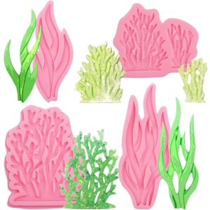 Seaweed Coral Silicone Molds for Cake Decorating, Ocean Theme Fondant Molds, Set of 3 Pink