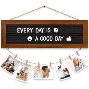 Picture Frames Collage Photo Hanging Display, Felt Letter Board with 340 Letters and 15 Clips, Picture Board Rustic Frames for Wall Dorm Room Decor Christmas Holiday Birthday Party Present