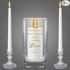 FoldTier Unity Wedding Candle Holders Wedding Ceremony Unity Candle Holder Set Catholic Religious Accessories Large Decorative Glass Holder Taper for Church (Green Leaf)