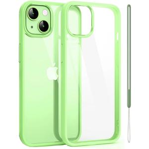 Candy Phone Case for iPhone 16/15/14/13/12/11/XR/XS/XPro Max Plus with Lanyard Cord Clear Shockproof Military-Grade Dual-Layer PC Silicone Cover (Green,for iPhone 13)