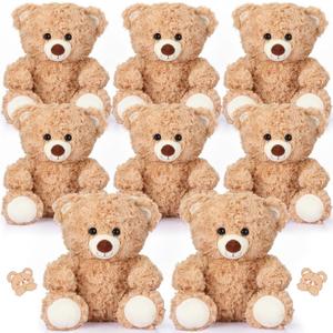 Liliful 8 Pieces 8 Inch Bear Stuffed Animal Bulk Valentines Stuffed Animals Gift Plush Toys Bear Party Favors for Baby Shower Valentines Birthday Party Gifts Supplies(Light Brown)
