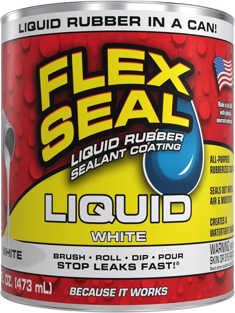 Flex Seal Liquid, Rubber Coating Sealant, Waterproof, Flexible, Breathable, and UV Resistant, Roof Repair, Basements, RV, Campers, Trailers, Marine, EPDM, Masonry, White, 16 oz