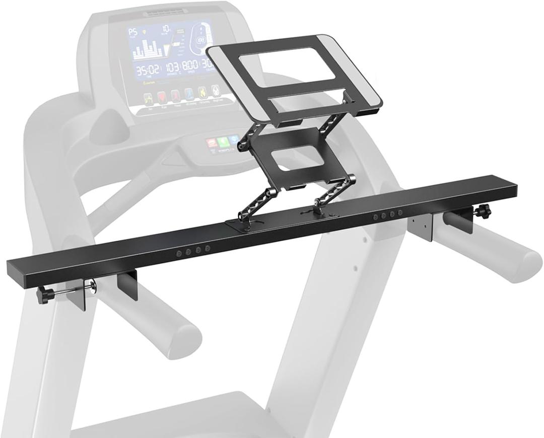 Treadmill Desk Attachment, Universal Treadmill Laptop Holder - Adjustable Height & Width Aluminum Laptop Stand for Treadmill, Black