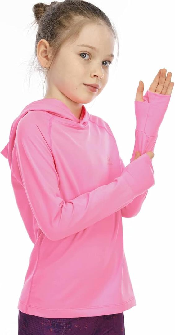 Girls Long Sleeve Shirt UPF50+ Lightweight Hoodie Thin Active Tee Workout Running Pullover Top with Thumb Hole (7-8y, pink )