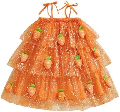 Toddler Baby Girl Easter Outfit 3D Carrot Layered Tulle Tutu Dress Sleeveless Spaghetti Strap Sequin Cake Dresses, (4-5Years) 8 Packs