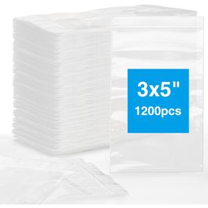 1200pcs Plastic Bags, 3 x 5 inch 2 mil Jewelry Bags, Clear Small Zip Bag, Resealable Zip Bag for Small Business, Storage, Candy