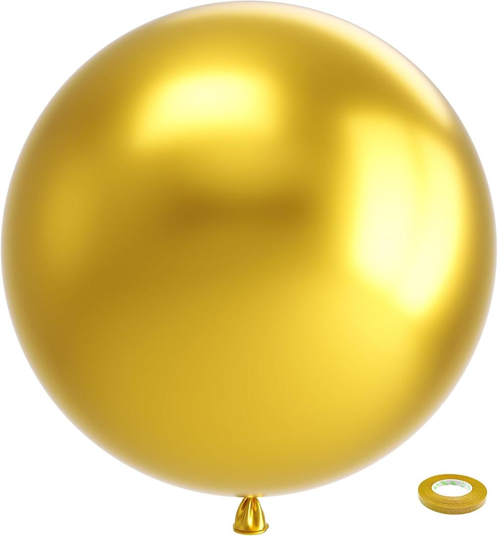 Bezente Metallic Gold Giant Balloons 36 Inch - 8 Pack Jumbo Chrome Gold Balloons Large Round Gold Latex Balloons for Photo Shoot Wedding Baby Shower Graduation Birthday Christmas Party Decorations