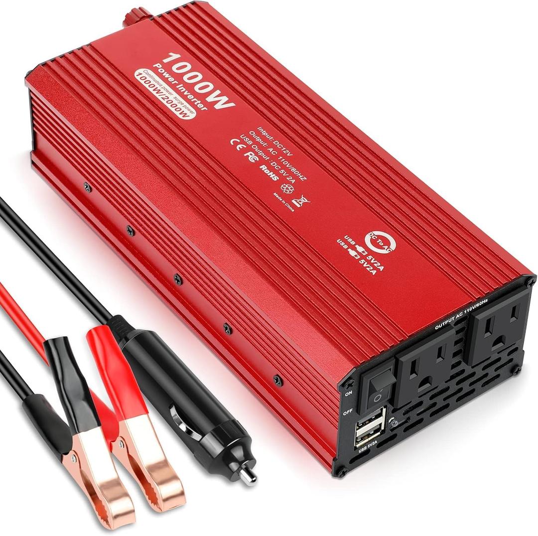 Fancy Buying 1000W/2000W(Peak) Power Inverter for Vehicles, DC 12V to 110V AC Converter with Dual AC Outlets and Dual USB Car Charger for Car Laptop Computer