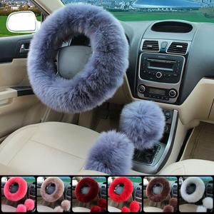 Suvnie Fur Wool Sheepskin Car Steering Wheel Cover, 15 Inch Fluffy Anti-Slip Auto Steering Wheel Protector for Warm Winter, Universal Fuzzy Plush Vehicle Steering Wheel Accessories (Gray)