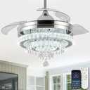 42 inch Dimmable Fandeliers Chandelier Ceiling Fan LED Crystal Ceiling Fan with Light and Remote 6 Speed 3 Blades Retractable Ceiling Fans for Bedroom Living Dining Room (APP & Timing) (Silver)