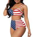 RMMRIYUE American Flag Stars Stripe Women Two Piece Swimsuit Sexy High Waisted Swimwear Halter Push Up Bikini Sets 4th of July Tummy Control Bathing Suits S-XXL