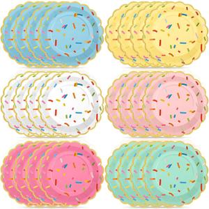 48 Pcs 9 Inch Confetti Sprinkles Dessert Plates Sprinkled Love Baby Shower Party Decoration Scalloped Golden Edge Disposable Thick Paper Plate Donut Ice Cream Wedding Birthday Supplies (Only Yellow)