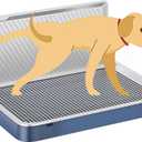 Indoor Dog Potty Tray with High Wall,25.59"X19.69" Pee Pad Holder,Dogs Litter Box,Mesh Training Toilet for Puppy and Small Size Dog,Housebreaking Supplies, Pet Products (Blue)