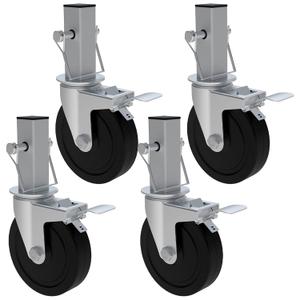5 Inch Scaffolding Wheels, Baker Scaffold Wheels Set of 4 with Dual Locking Brakes, Scaffolding Casters 1-1/4" Square Stem Scaffolding Accessories, 440LBS Capacity per Wheel