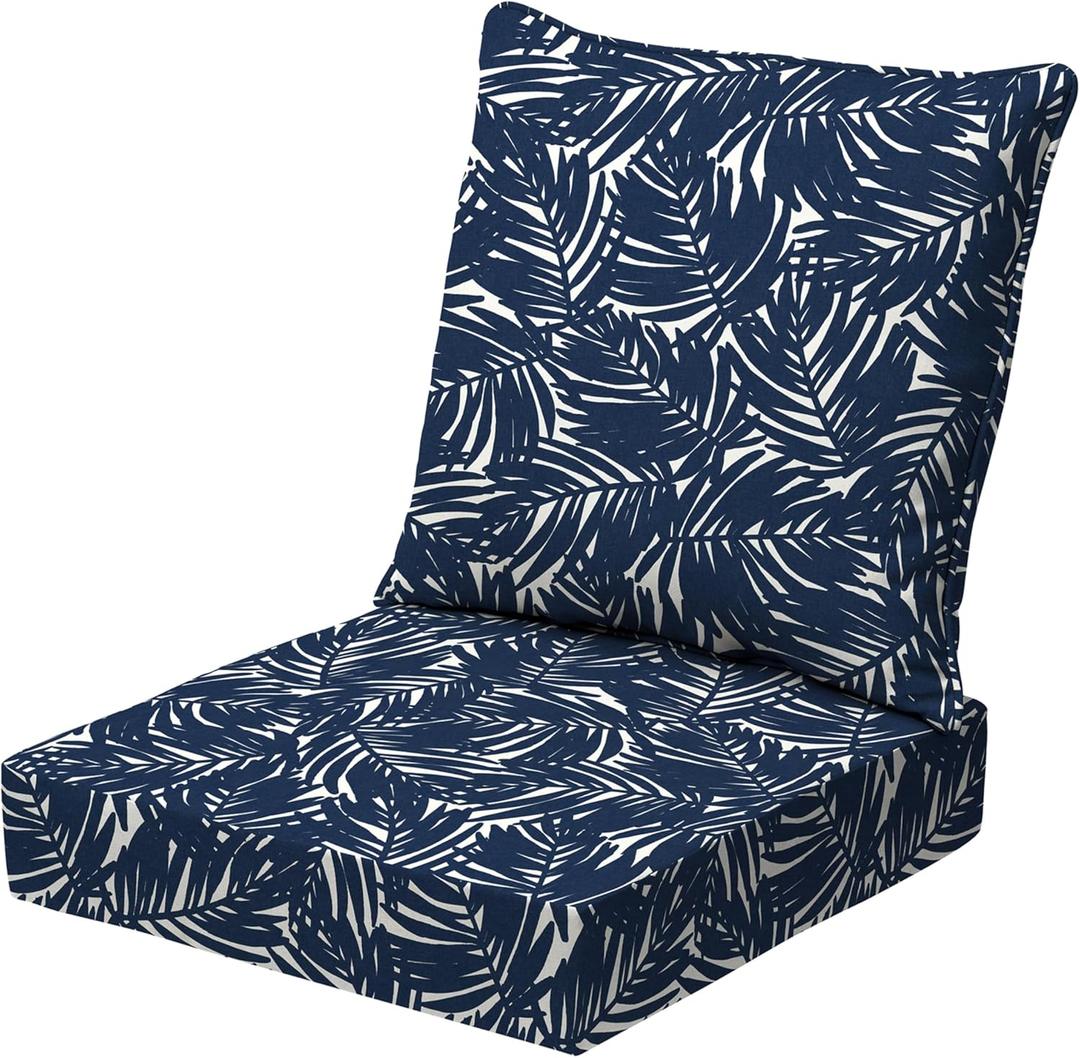 Arden earthFIBER Outdoor Deep Seat Cushion Set, 24 x 24, Rain-Proof, Fade Resistant, Deep Seat Bottom and Back Cushion for Chair, Sofa Navy Blue King Palm (1 Pack)