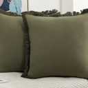 Set of 2 Natural Linen Fringed Throw Pillow Covers,Olive Green Neutral Decorative Pillowcase with Chic Tassel Burlap Boho Square Cushion Covers for Couch Sofa Farmhouse,22x22 inches (22" x 22" (Pack of 2))