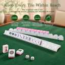 Mahjong Racks with Pushers, Set of 4, Thickened Acrylic Tile Holders with Magnetic & Smooth Slide Push Bars, Non-Slip Durable, 17.5 Inch, Gift for American Mah Jongg Mahjong Lovers, Shell White