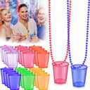 48 Packs Shot Glass Beaded Necklace Bulk, 2 oz Fun Plastic Shot Glass Cups Ornament for Birthday Bachelorette Drinking Party, 6 Colors