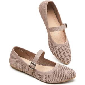 BABUDOG Mesh Ballet Flats for Women,Women's Mary Jane Flats with Buckle Strap,Black Nude Foldable Flats Shoes for Women,Comfortable Dress Shoes 7