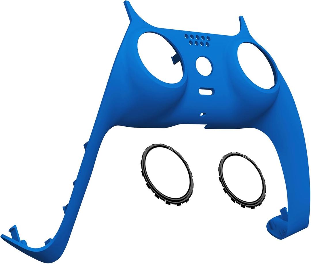 eXtremeRate Blue Decorative Trim Shell Compatible with p s 5 Controller, Soft Touch DIY Replacement Clip Shell, Custom Plates Cover Compatible with p s 5 Controller with Accent Rings