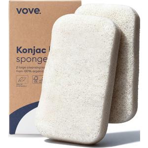 Vove Organic Konjac Body Sponges 2-Pack - Natural Full Body Exfoliating Shower Sponges, Gentle Plant-Based Cleansing for All Skin Types, Microplastic-Free Biodegradable, Certified Organic